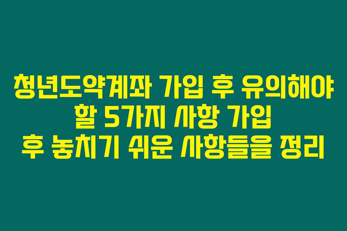 청년도약계좌 가입 후 유의해야 할 5가지 사항 가입 후 놓치기 쉬운 사항들을 정리
