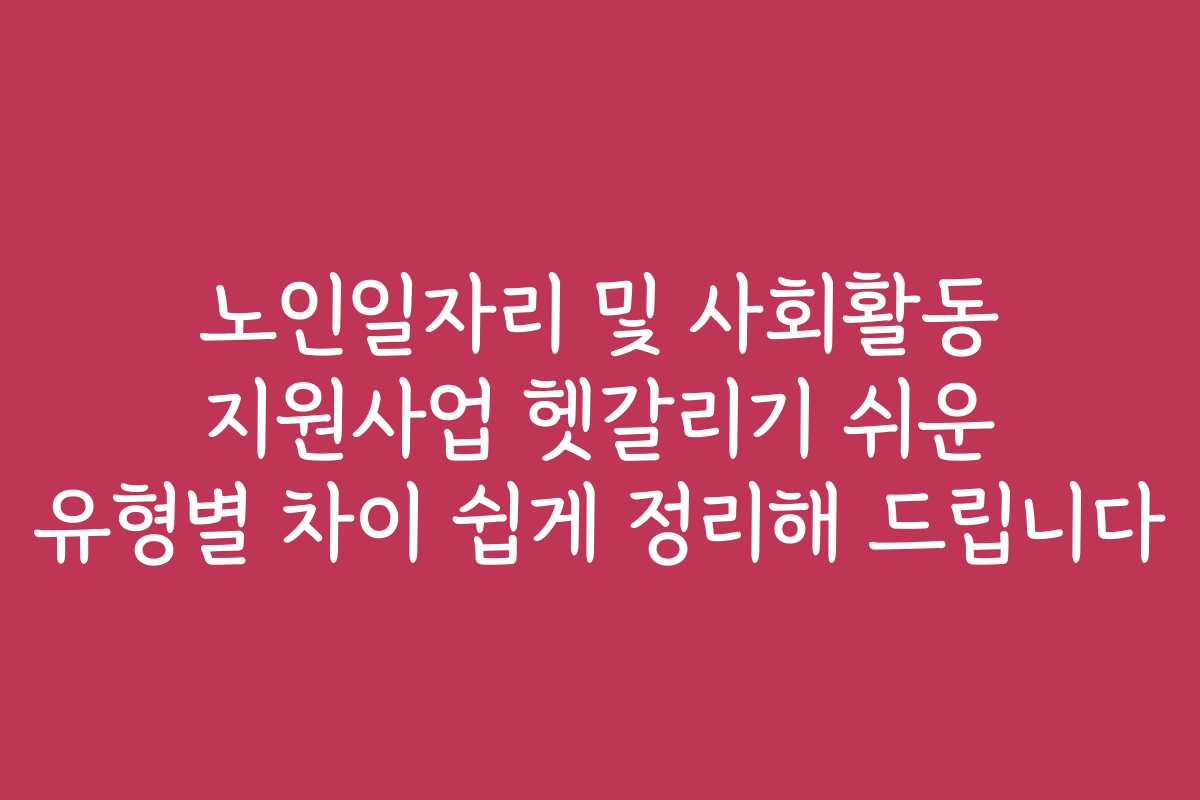 노인일자리 및 사회활동 지원사업 헷갈리기 쉬운 유형별 차이 쉽게 정리해 드립니다