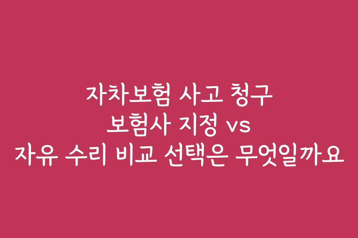 자차보험 사고 청구 보험사 지정 vs 자유 수리 비교 선택은 무엇일까요