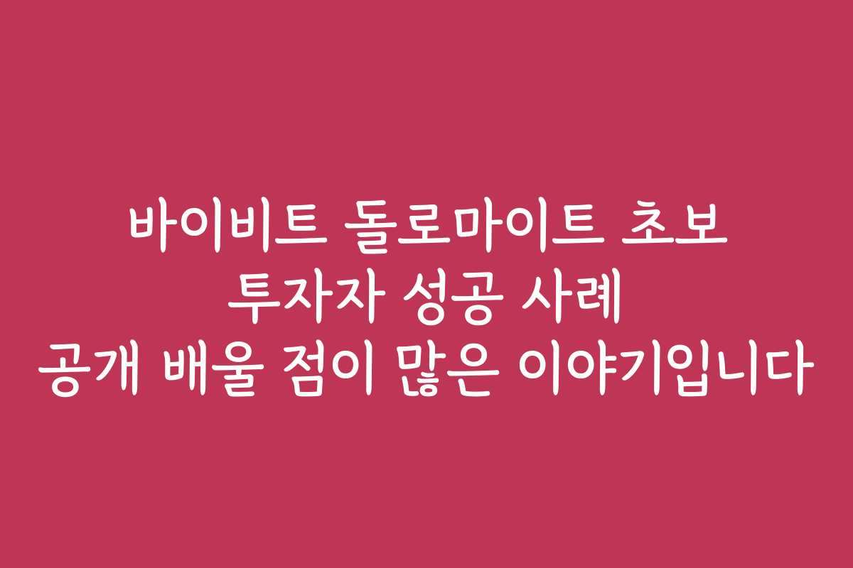 바이비트 돌로마이트 초보 투자자 성공 사례 공개 배울 점이 많은 이야기입니다 바이비트 돌로마이트 초보 투자자 성공 사례 공개 배울 점이 많은 이야기입니다
