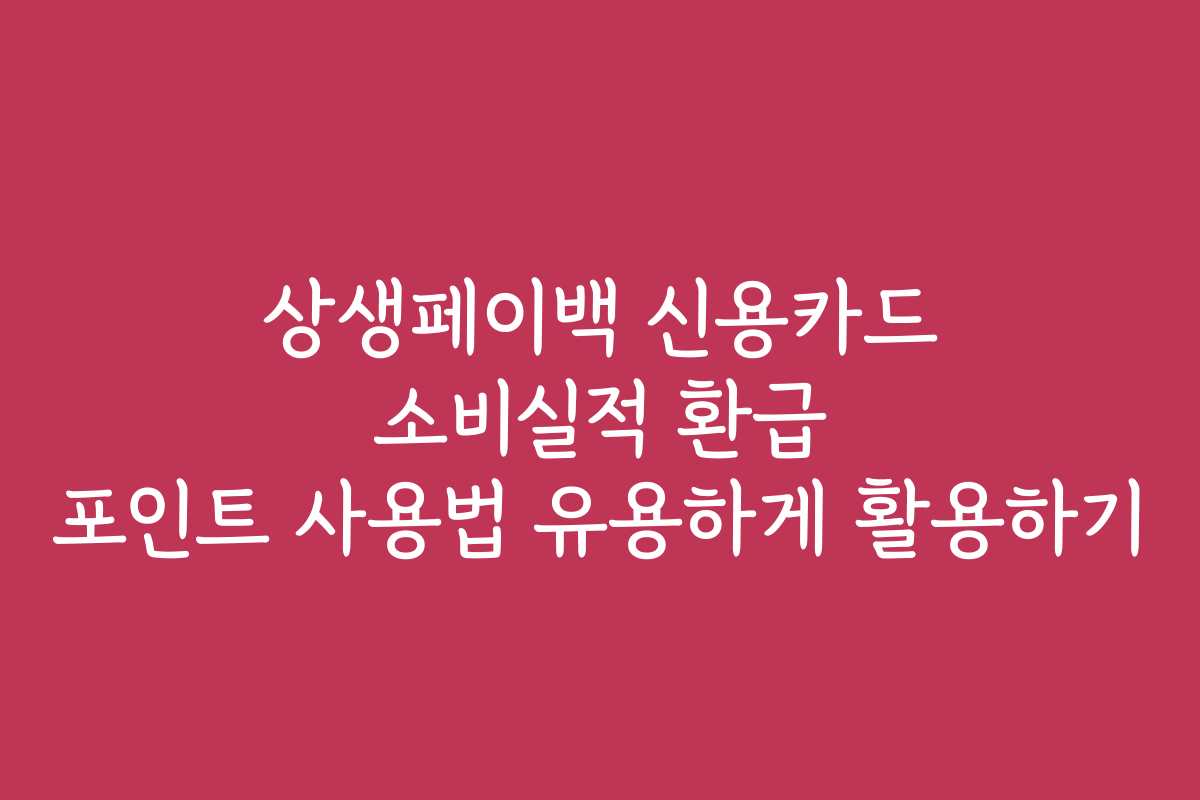 상생페이백 신용카드 소비실적 환급 포인트 사용법 유용하게 활용하기