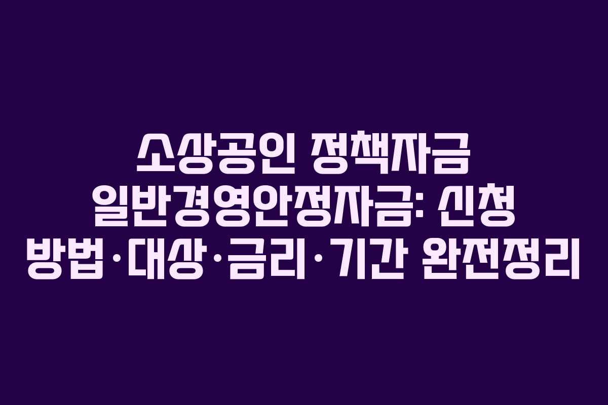 소상공인 정책자금 일반경영안정자금: 신청 방법·대상·금리·기간 완전정리
