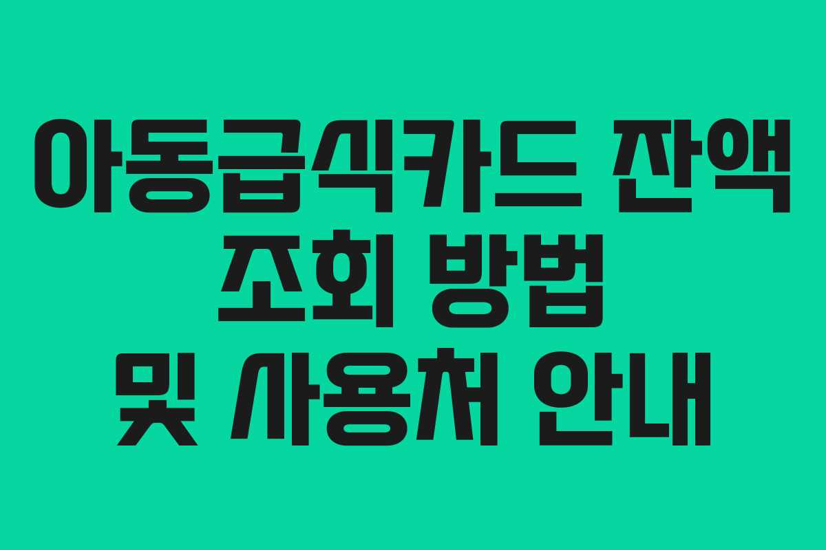 아동급식카드 잔액 조회 방법 및 사용처 안내