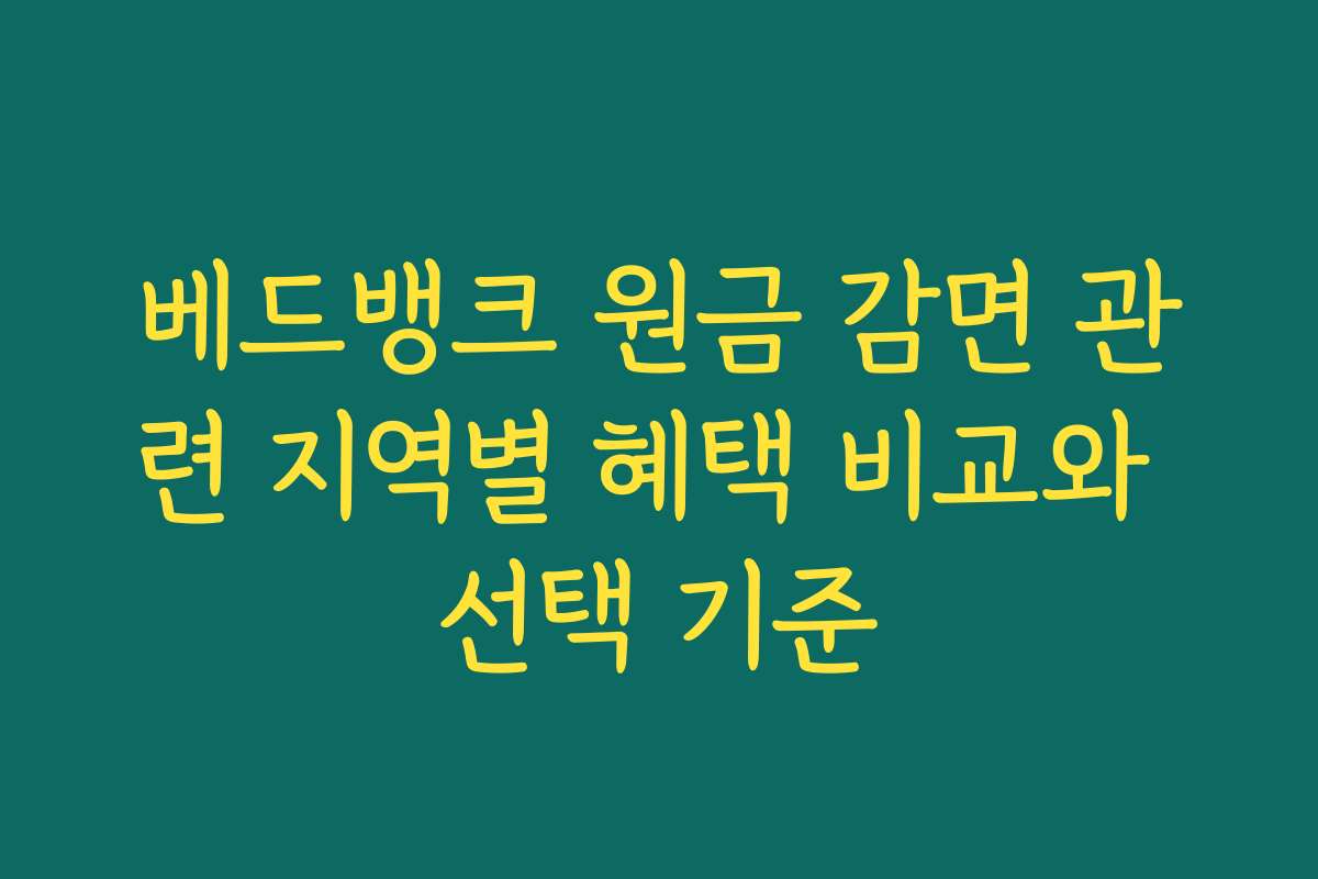 베드뱅크 원금 감면 관련 지역별 혜택 비교와 선택 기준