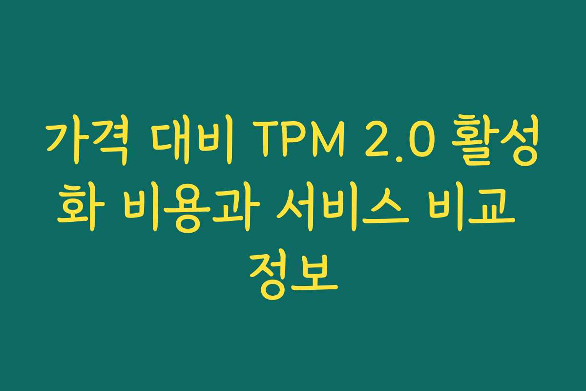 가격 대비 TPM 2.0 활성화 비용과 서비스 비교 정보