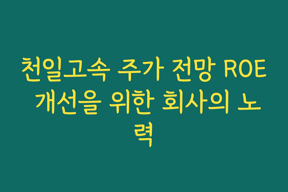 천일고속 주가 전망 ROE 개선을 위한 회사의 노력