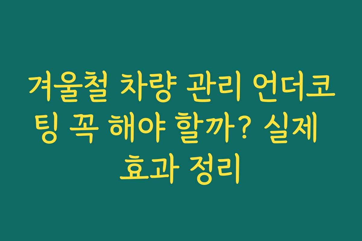 겨울철 차량 관리 언더코팅 꼭 해야 할까? 실제 효과 정리