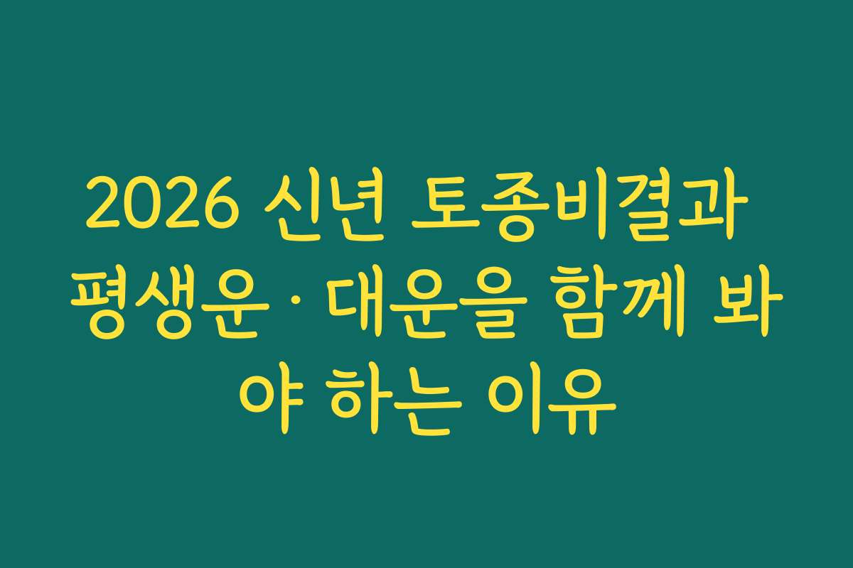 2026 신년 토종비결과 평생운·대운을 함께 봐야 하는 이유
