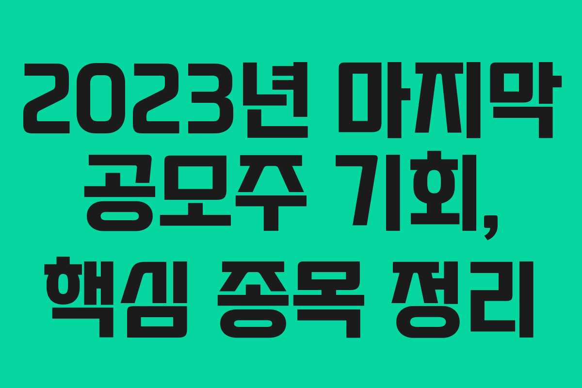 2023년 마지막 공모주 기회, 핵심 종목 정리