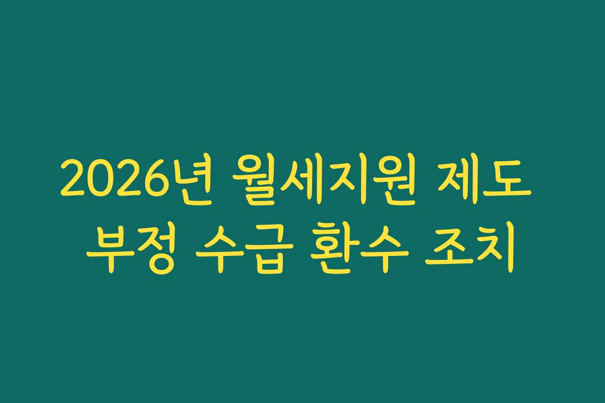 2026년 월세지원 제도 부정 수급 환수 조치