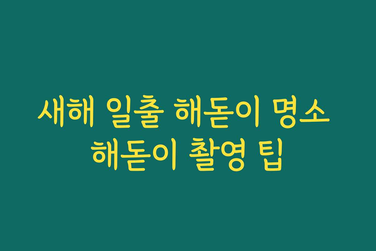 새해 일출 해돋이 명소 해돋이 촬영 팁