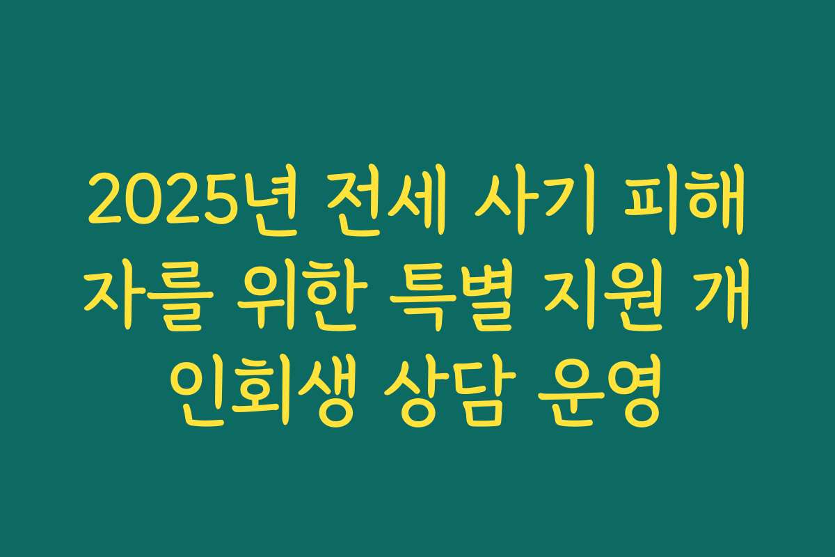 2025년 전세 사기 피해자를 위한 특별 지원 개인회생 상담 운영