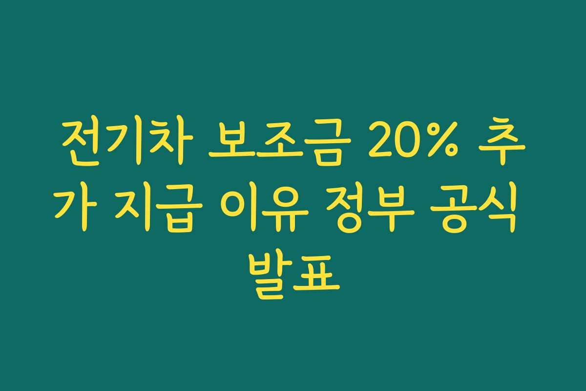 전기차 보조금 20% 추가 지급 이유 정부 공식 발표