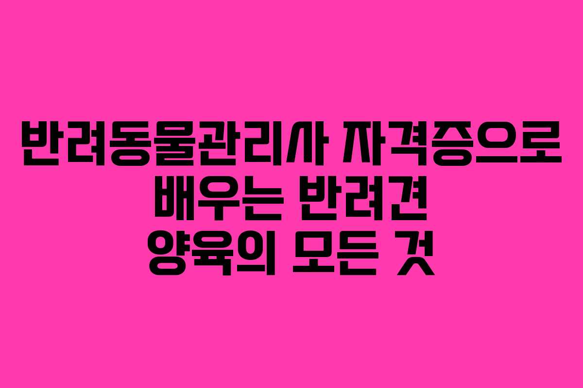 반려동물관리사 자격증으로 배우는 반려견 양육의 모든 것
