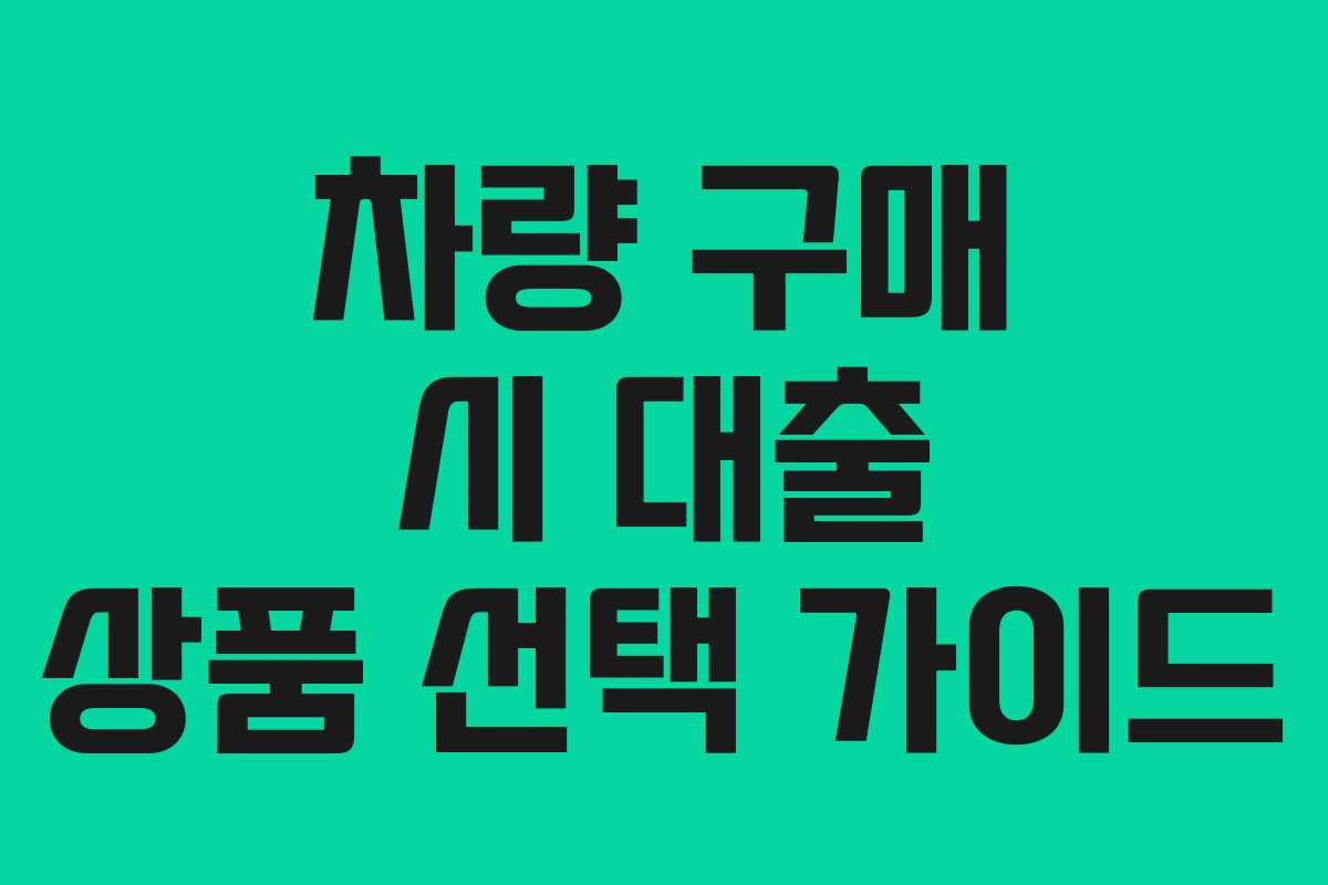 차량 구매 시 대출 상품 선택 가이드
