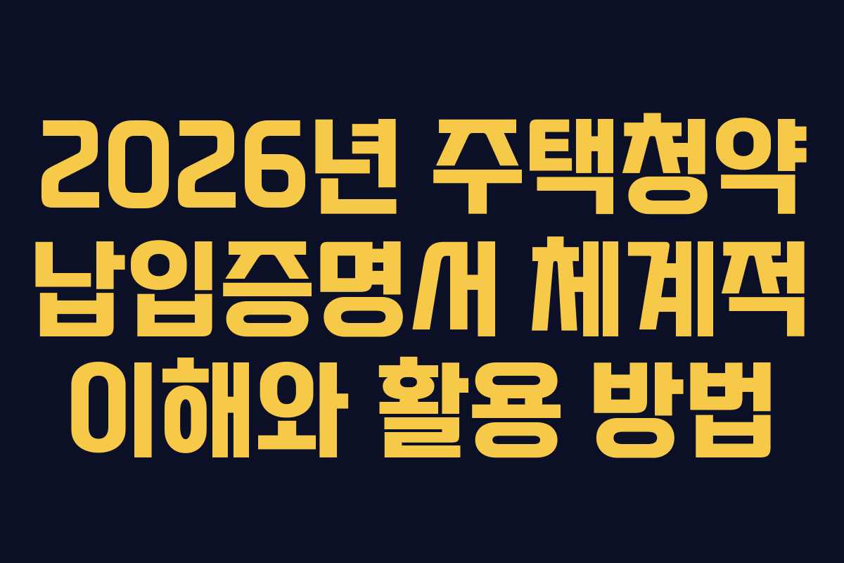 2026년 주택청약 납입증명서 체계적 이해와 활용 방법