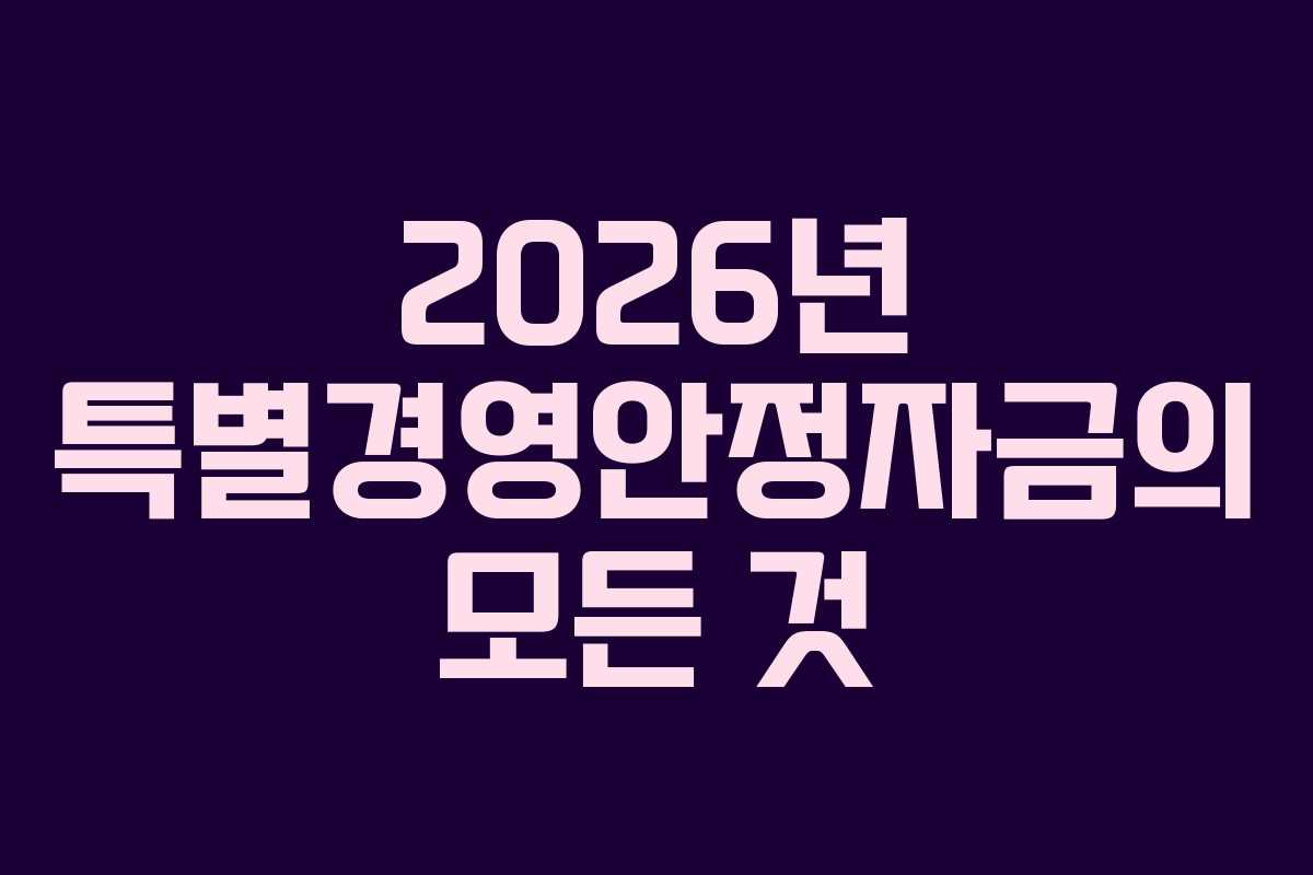 2026년 특별경영안정자금의 모든 것