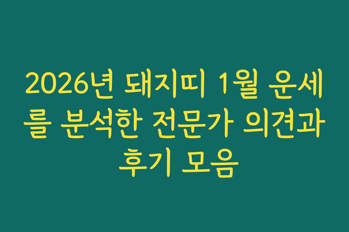 2026년 돼지띠 1월 운세를 분석한 전문가 의견과 후기 모음