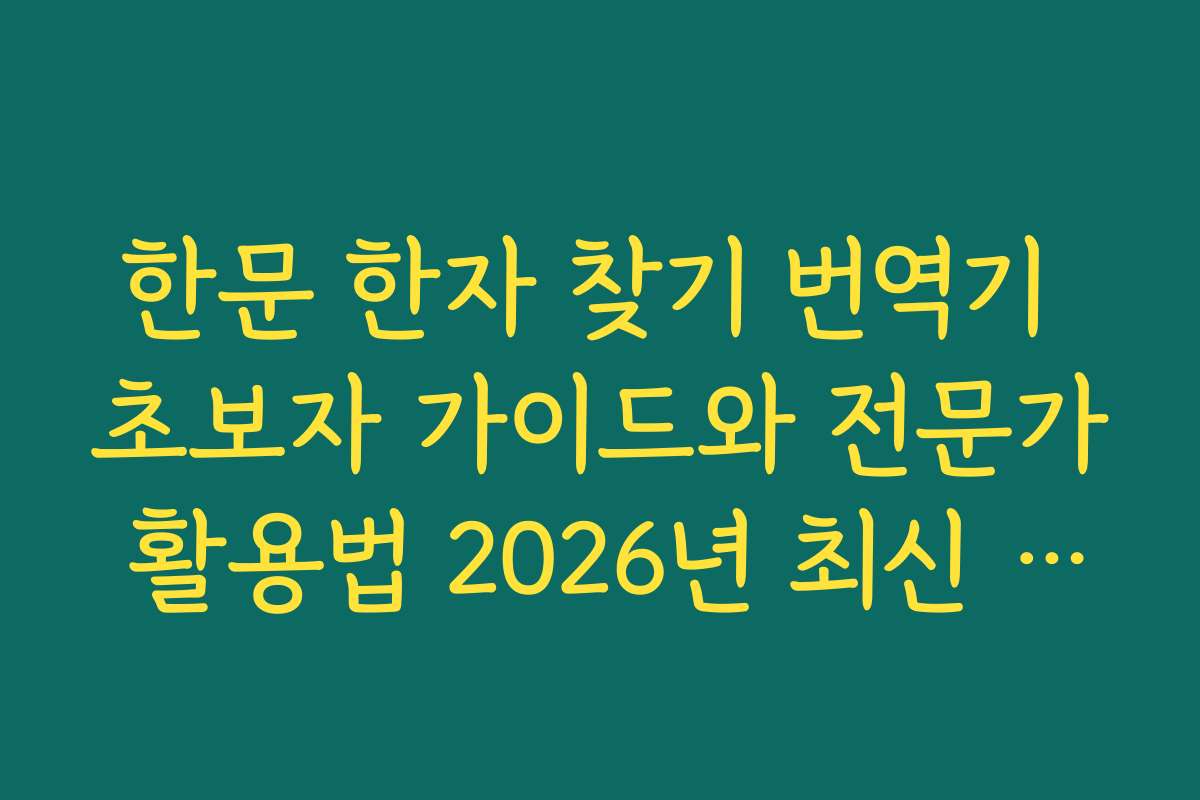 한문 한자 찾기 번역기 초보자 가이드와 전문가 활용법 2026년 최신 버전