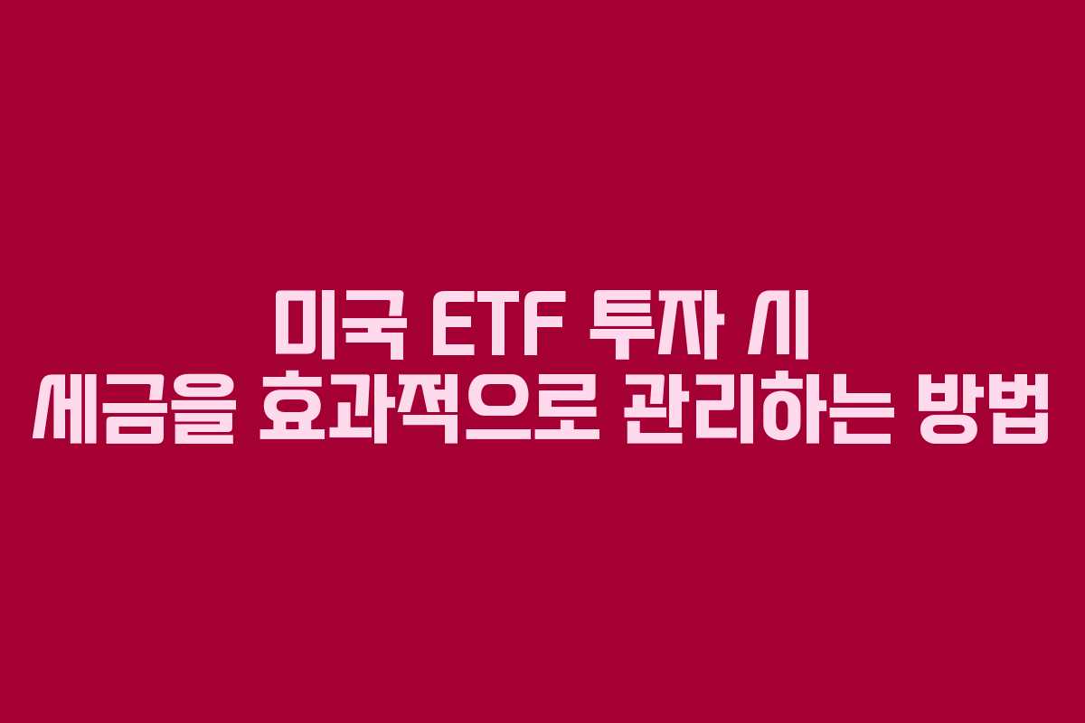 미국 ETF 투자 시 세금을 효과적으로 관리하는 방법