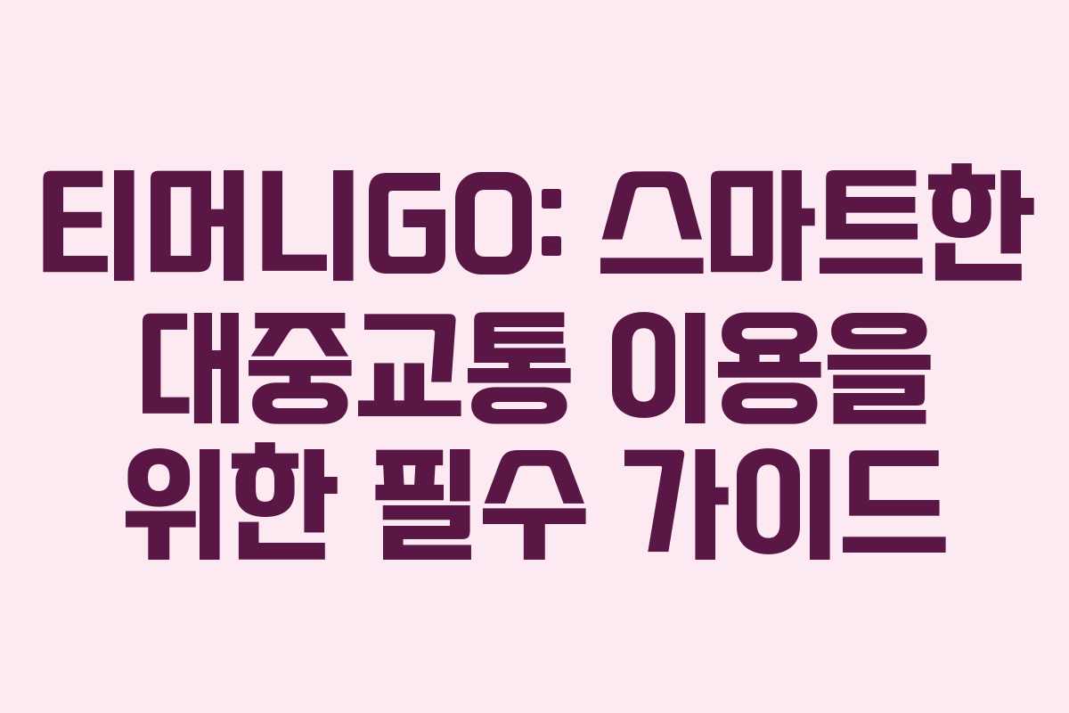 티머니GO: 스마트한 대중교통 이용을 위한 필수 가이드