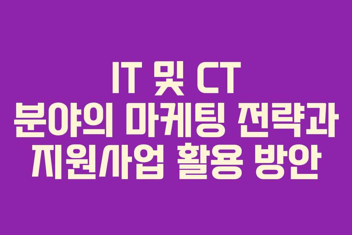 IT 및 CT 분야의 마케팅 전략과 지원사업 활용 방안