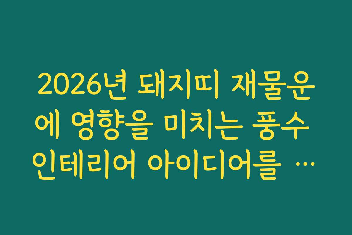 2026년 돼지띠 재물운에 영향을 미치는 풍수 인테리어 아이디어를 찾고 있다면