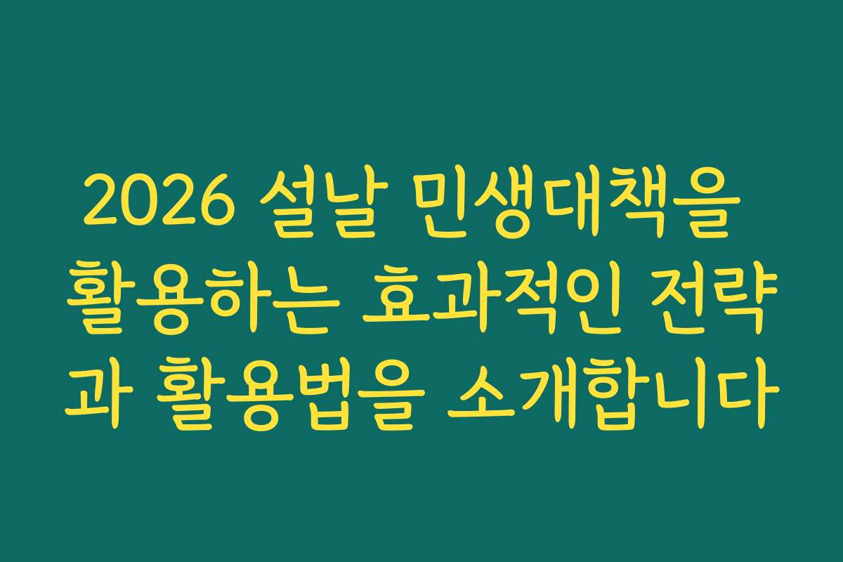 2026 설날 민생대책을 활용하는 효과적인 전략과 활용법을 소개합니다