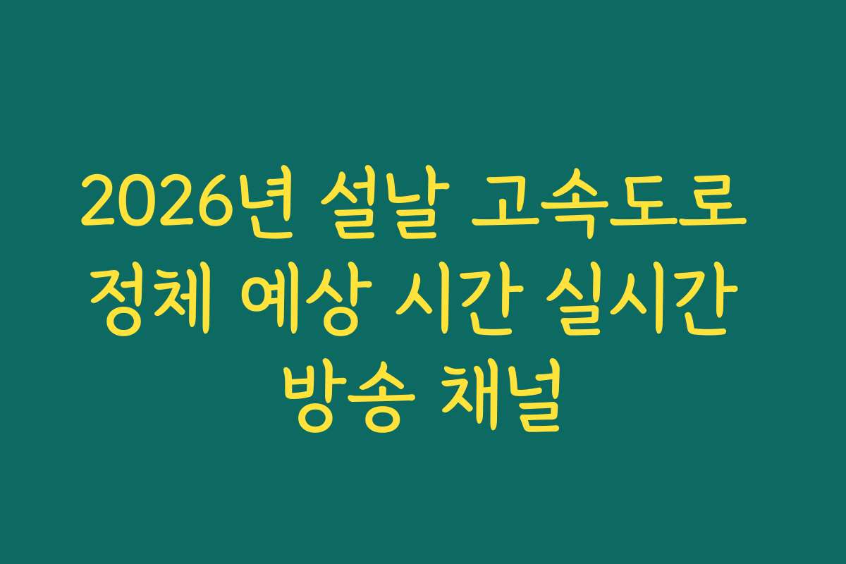 2026년 설날 고속도로 정체 예상 시간 실시간 방송 채널