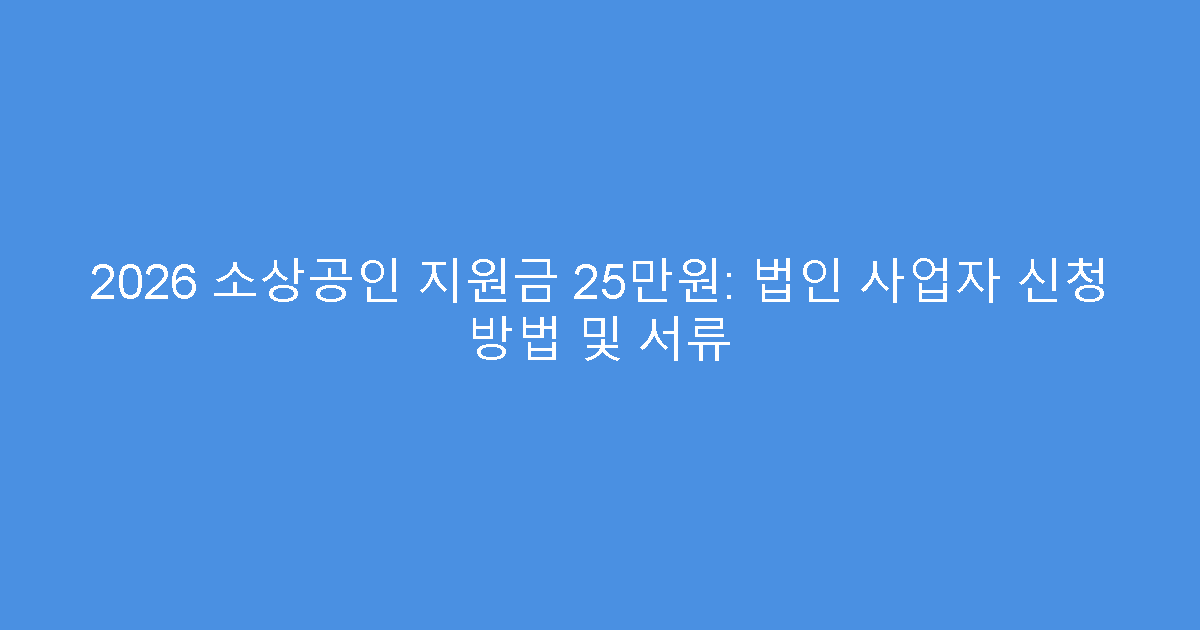 2026 소상공인 지원금 25만원: 법인 사업자 신청 방법 및 서류