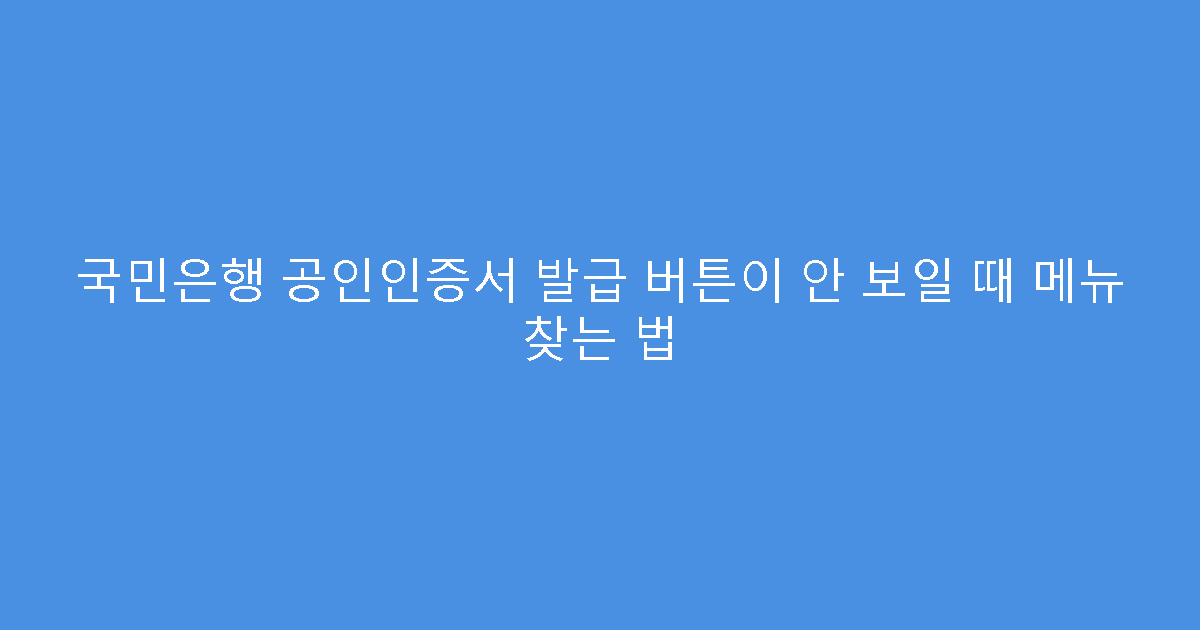 국민은행 공인인증서 발급 버튼이 안 보일 때 메뉴 찾는 법