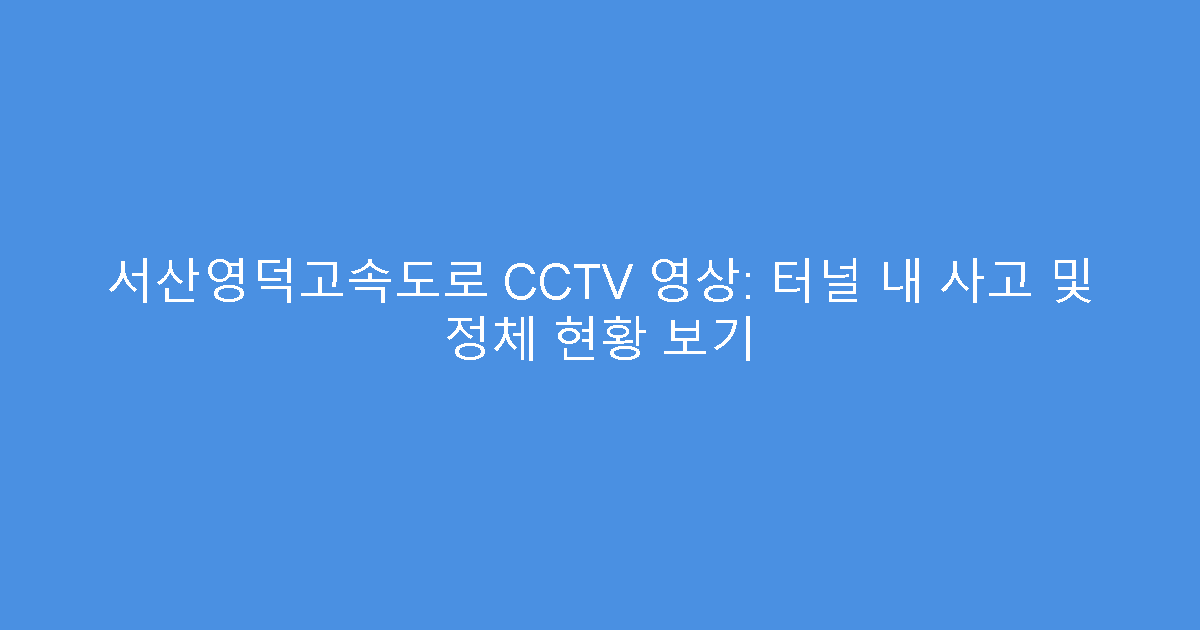 서산영덕고속도로 CCTV 영상: 터널 내 사고 및 정체 현황 보기