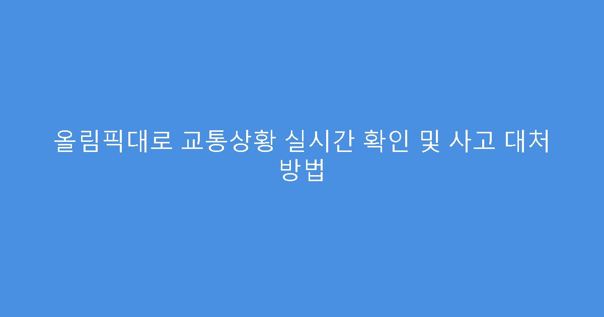 올림픽대로 교통상황 실시간 확인 및 사고 대처 방법