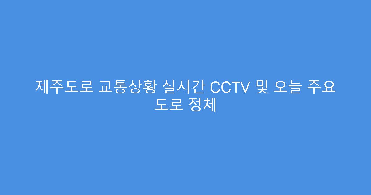제주도로 교통상황 실시간 CCTV 및 오늘 주요 도로 정체