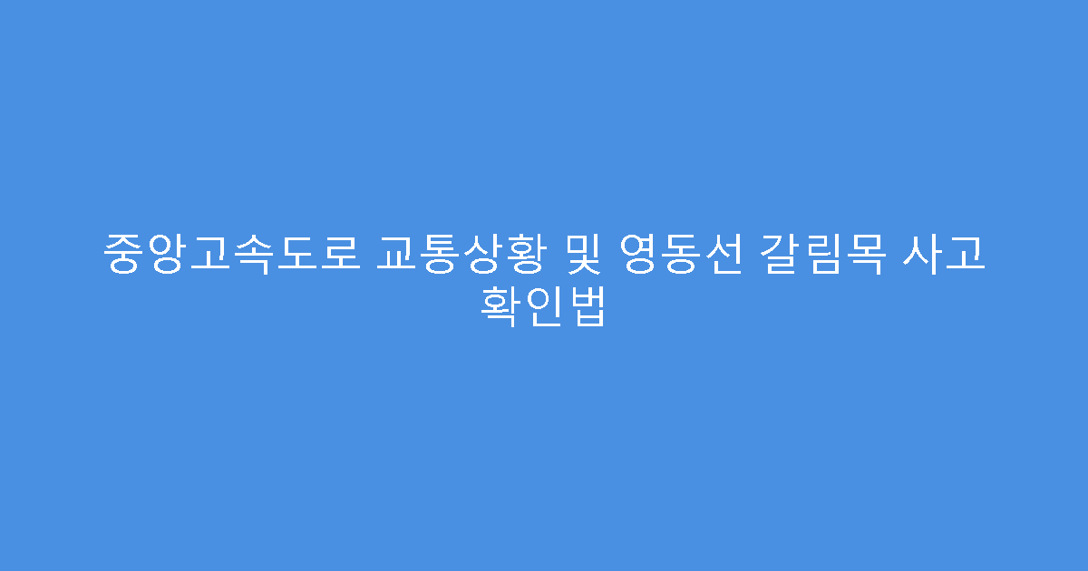 중앙고속도로 교통상황 및 영동선 갈림목 사고 확인법