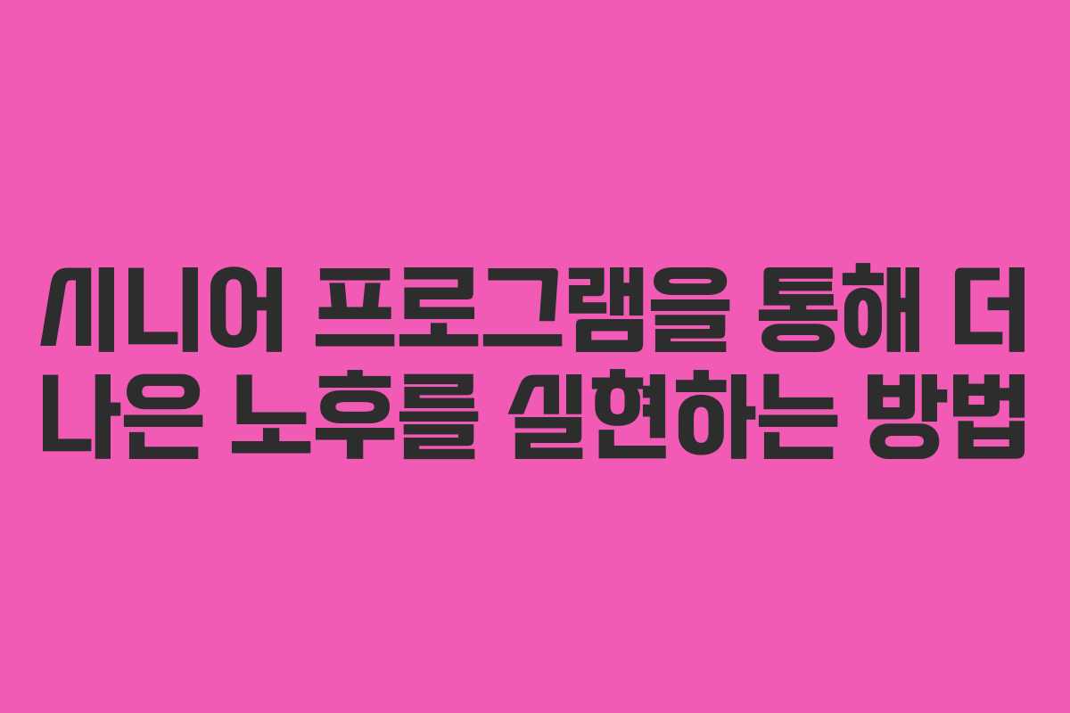 시니어 프로그램을 통해 더 나은 노후를 실현하는 방법