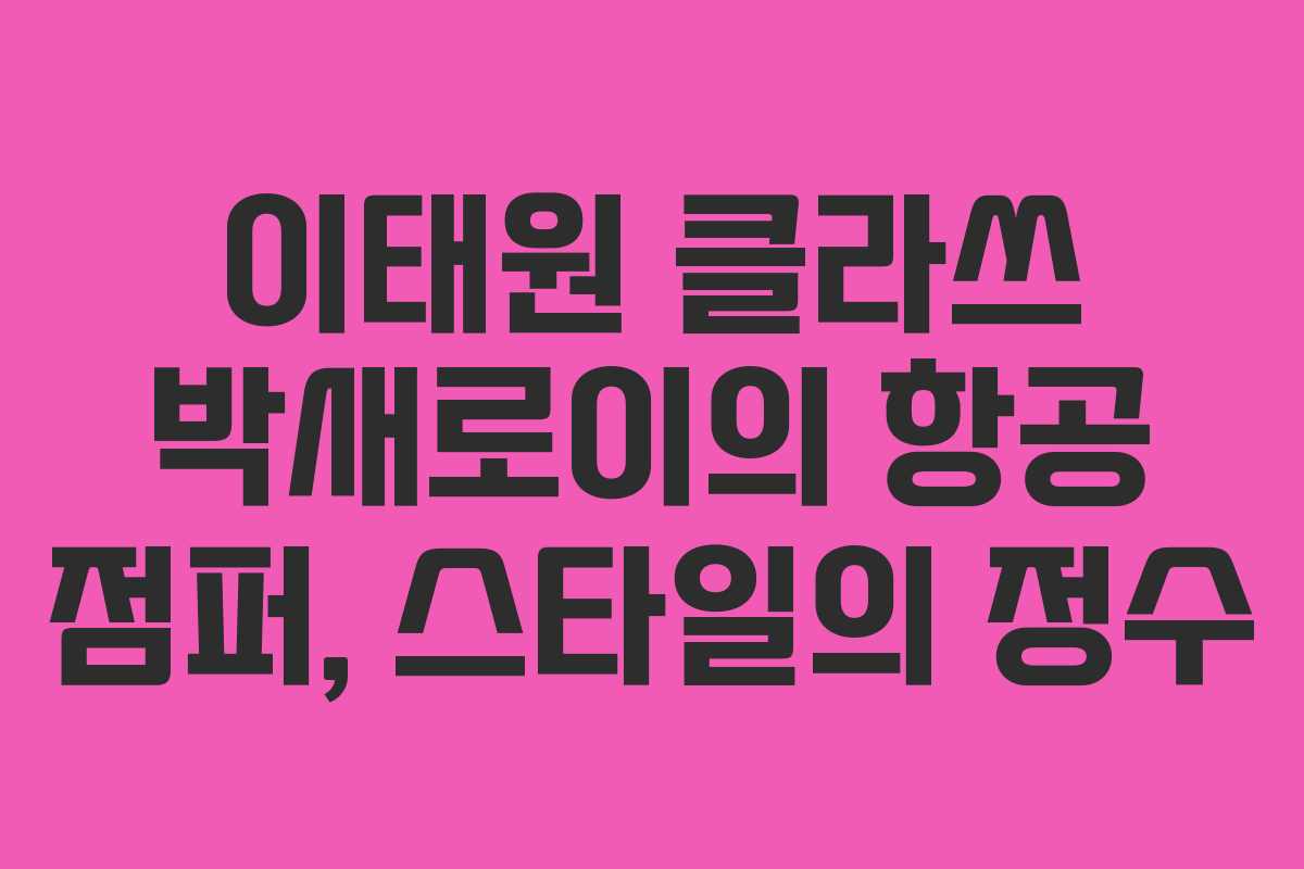 이태원 클라쓰 박새로이의 항공 점퍼, 스타일의 정수