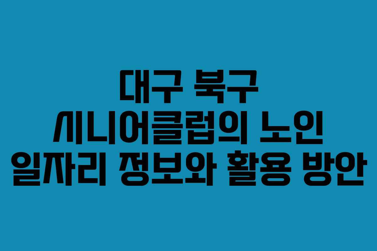 대구 북구 시니어클럽의 노인 일자리 정보와 활용 방안