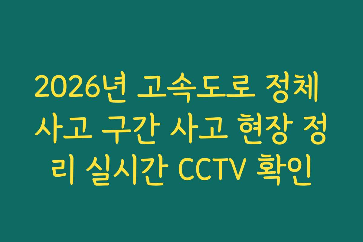 2026년 고속도로 정체 사고 구간 사고 현장 정리 실시간 CCTV 확인