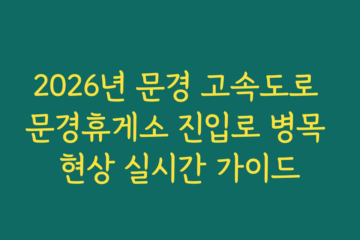 2026년 문경 고속도로 문경휴게소 진입로 병목 현상 실시간 가이드
