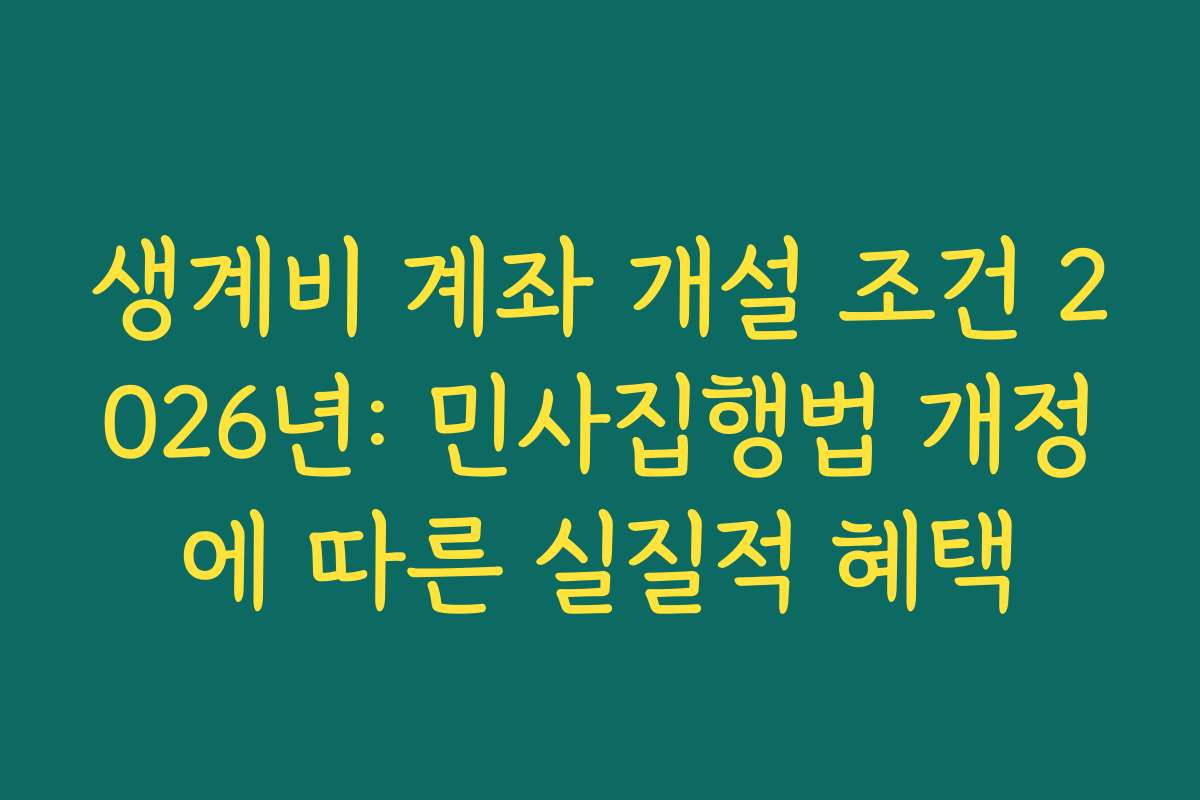 생계비 계좌 개설 조건 2026년: 민사집행법 개정에 따른 실질적 혜택