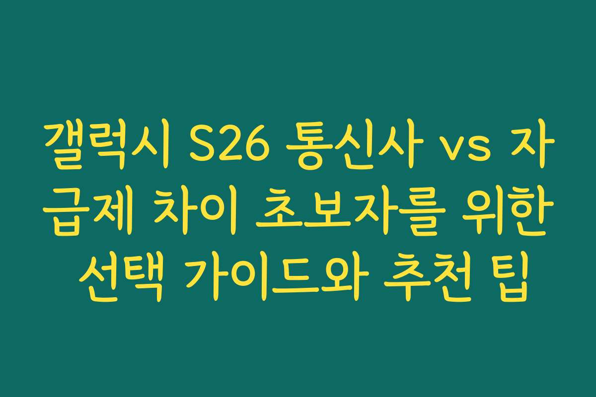 갤럭시 S26 통신사 vs 자급제 차이 초보자를 위한 선택 가이드와 추천 팁