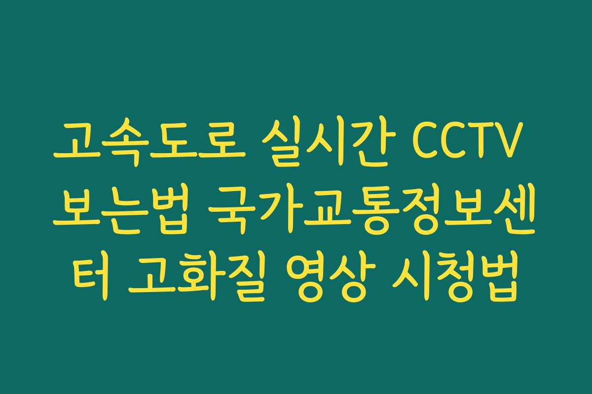 고속도로 실시간 CCTV 보는법 국가교통정보센터 고화질 영상 시청법