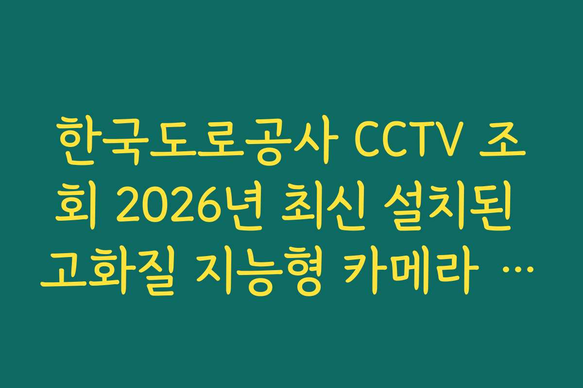 한국도로공사 CCTV 조회 2026년 최신 설치된 고화질 지능형 카메라 검색
