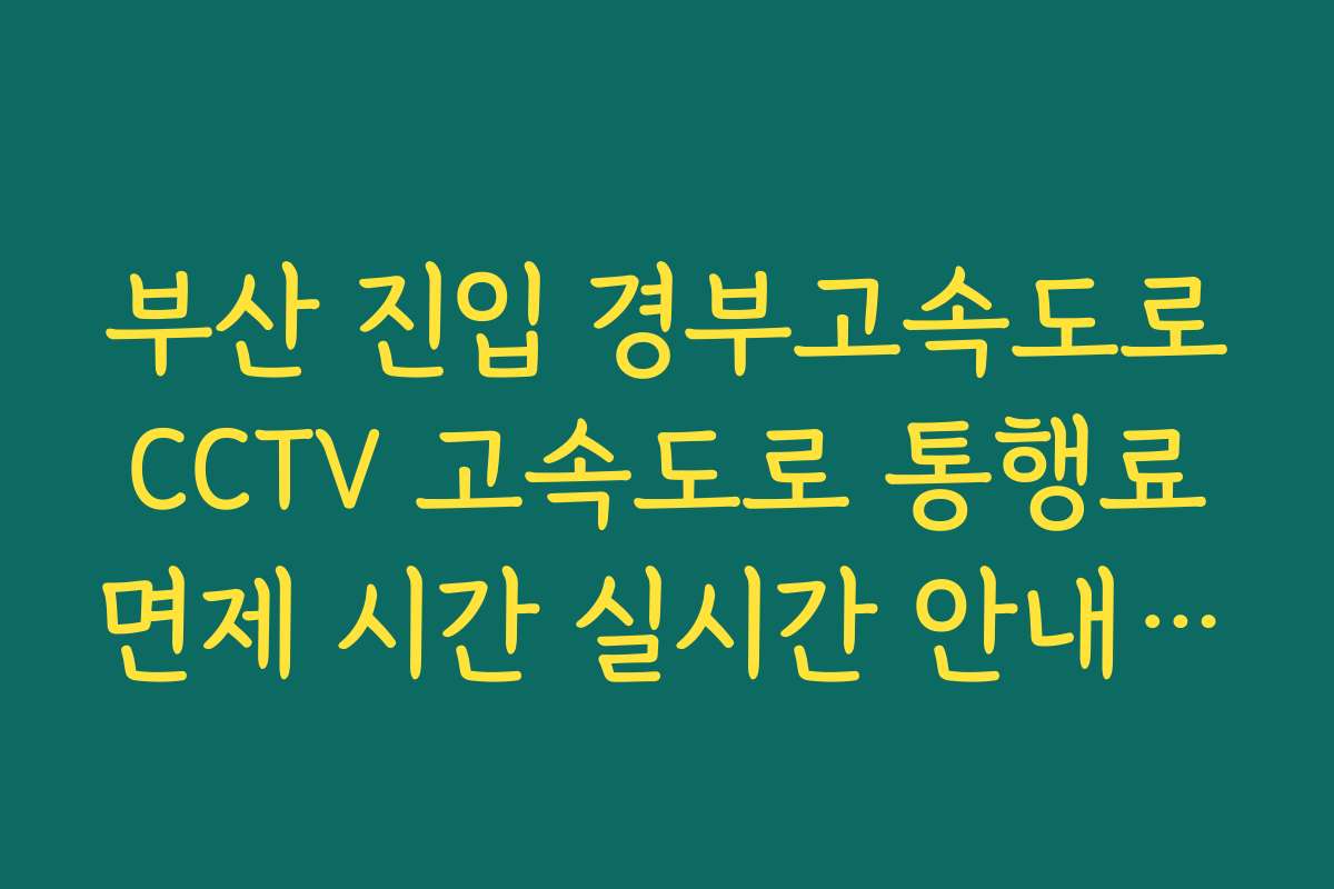 부산 진입 경부고속도로 CCTV 고속도로 통행료 면제 시간 실시간 안내 가이드