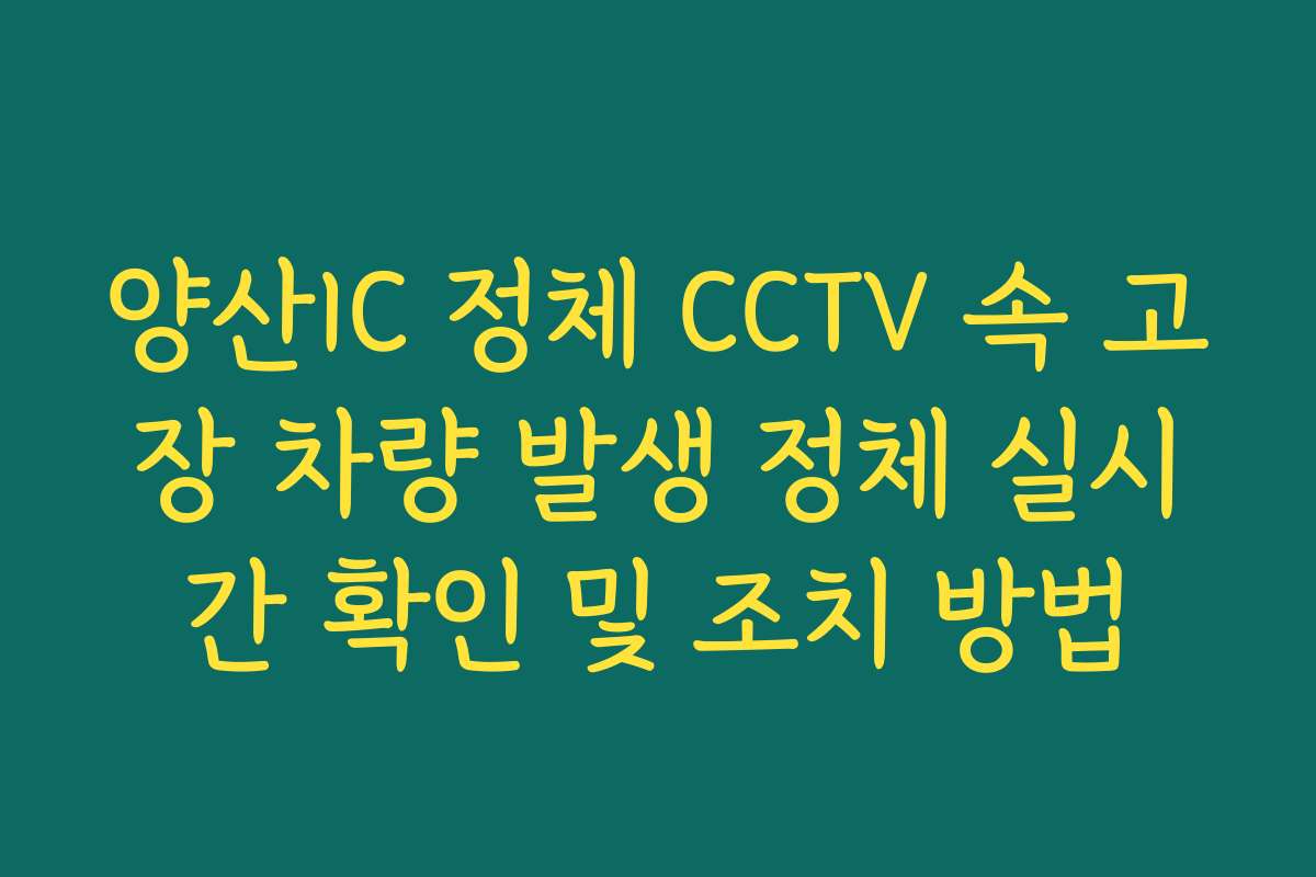 양산IC 정체 CCTV 속 고장 차량 발생 정체 실시간 확인 및 조치 방법