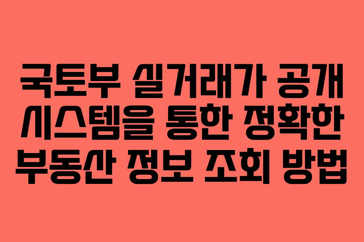 국토부 실거래가 공개 시스템을 통한 정확한 부동산 정보 조회 방법