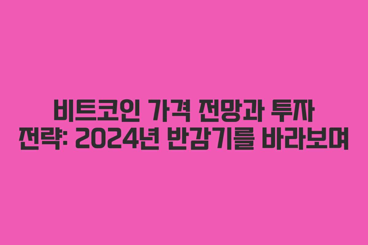 비트코인 가격 전망과 투자 전략: 2024년 반감기를 바라보며