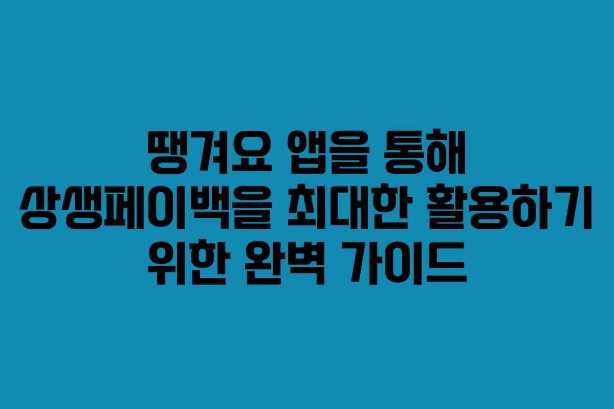 땡겨요 앱을 통해 상생페이백을 최대한 활용하기 위한 완벽 가이드