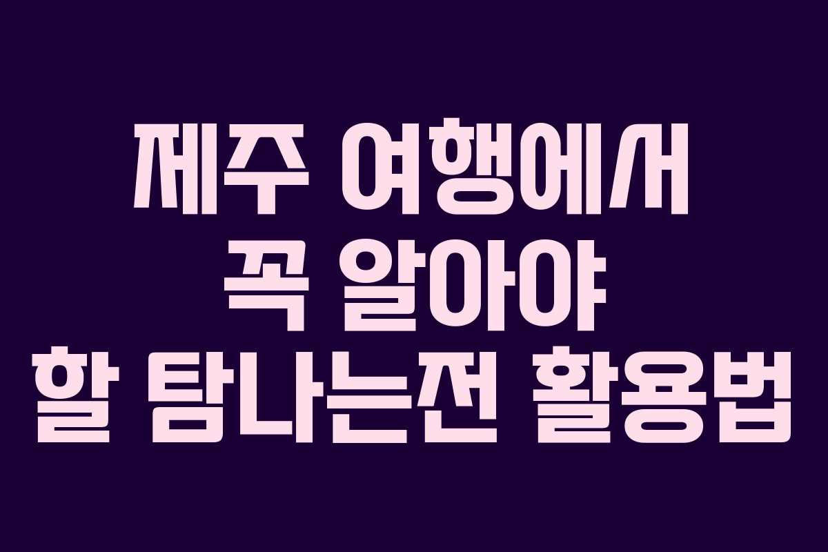 제주 여행에서 꼭 알아야 할 탐나는전 활용법